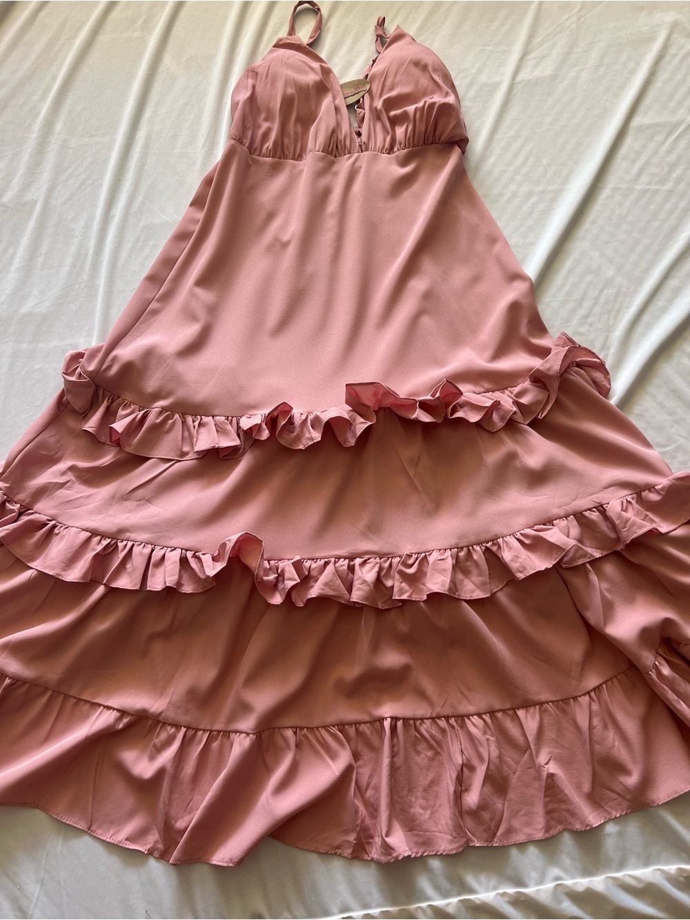 Pink Ruffled V-Neck Sundress - Picture 6 of 7